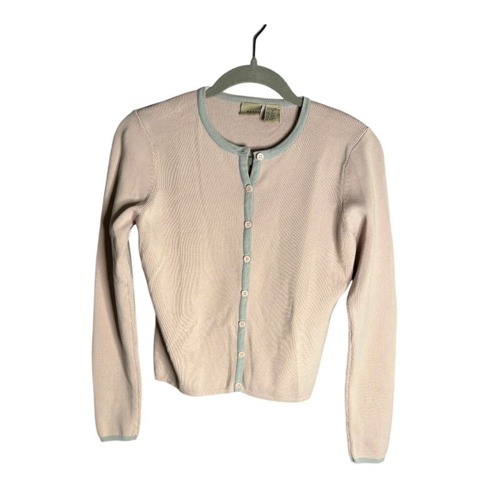 Easel Pink Ribbed Buttoned Cardigan With Gray Trim Medium